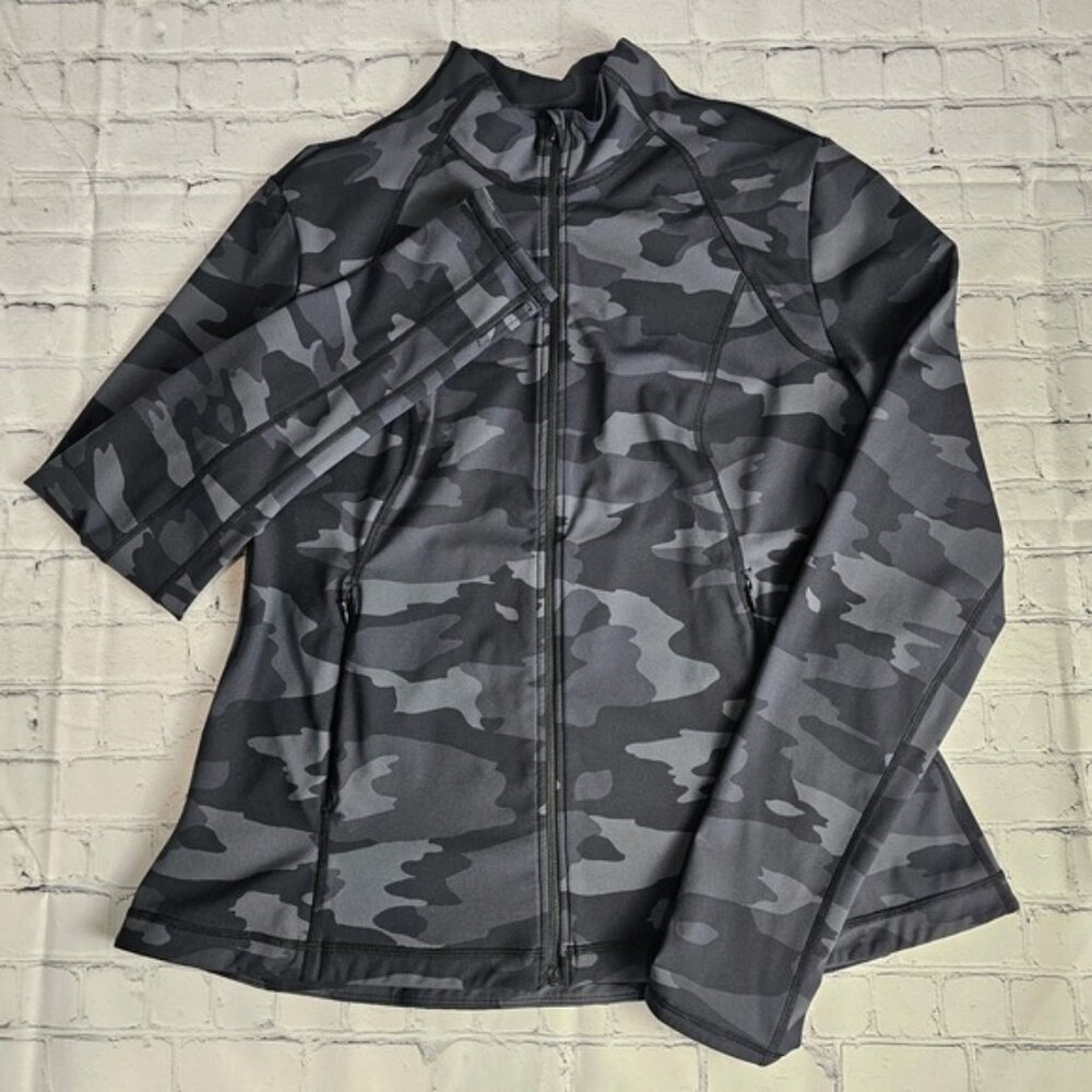 Sweaty Betty Power Workout Full Zip Jacket 2XL Black Gray Camouflage London